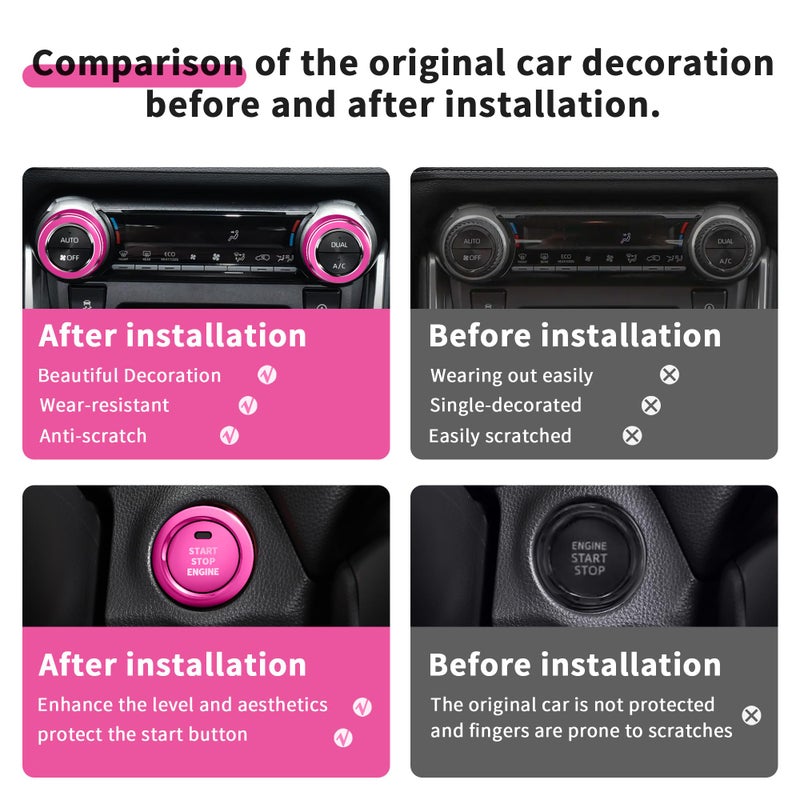 Polodunn for Toyota RAV4 Accessories 2025 2024 2023 2022 2021 2020 2019 -Air Conditioning Knob Covers, Push Start Button Cover Trim Rings 4pcs (Rose Red) - Image 4